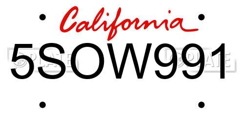 5SOW991 California License Plate