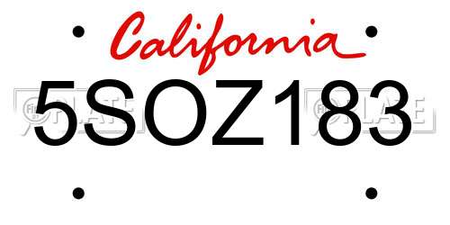 5SOZ183 California License Plate