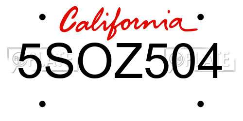 5SOZ504 California License Plate