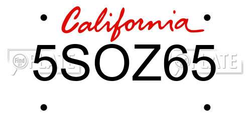 5SOZ65 California License Plate