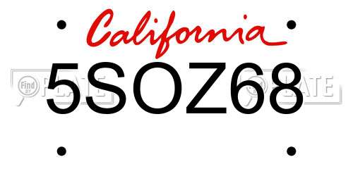 5SOZ68 California License Plate