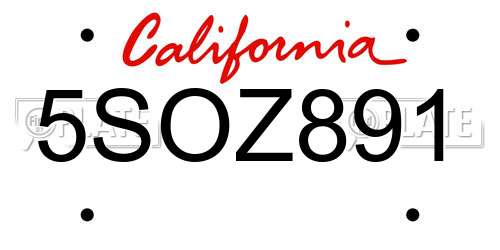 5SOZ891 California License Plate