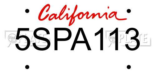 5SPA113 California License Plate