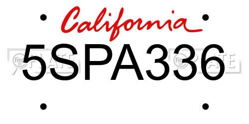 5SPA336 California License Plate