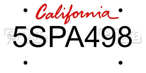 5SPA498 California License Plate