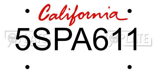 5SPA611 California License Plate