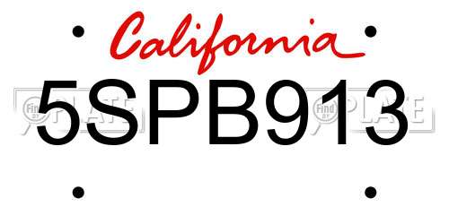 5SPB913 California License Plate