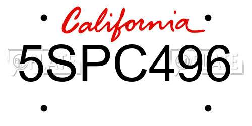 5SPC496 California License Plate