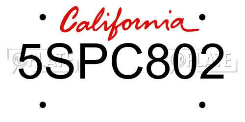 5SPC802 California License Plate