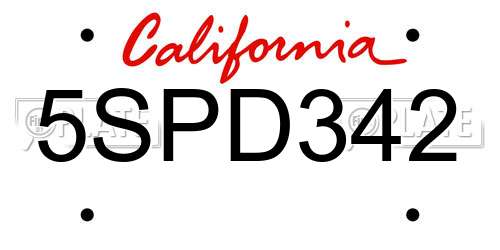 5SPD342 California License Plate