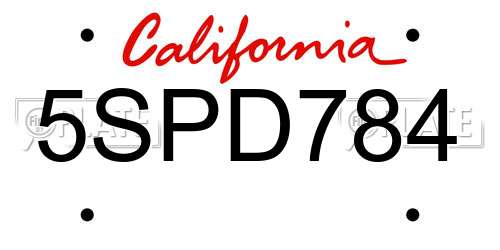 5SPD784 California License Plate
