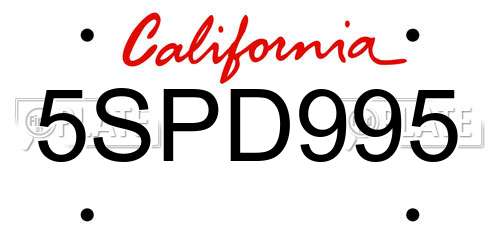 5SPD995 California License Plate