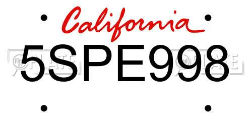 5SPE998 California License Plate