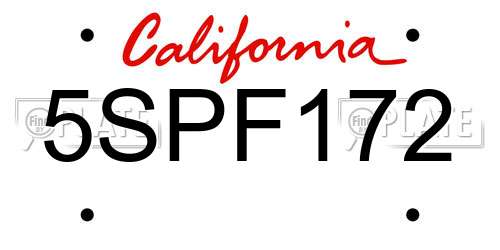 5SPF172 California License Plate