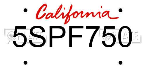 5SPF750 California License Plate