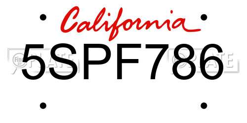 5SPF786 California License Plate