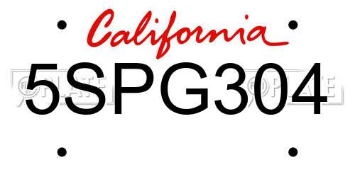 5SPG304 California License Plate