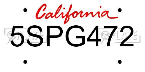 5SPG472 California License Plate