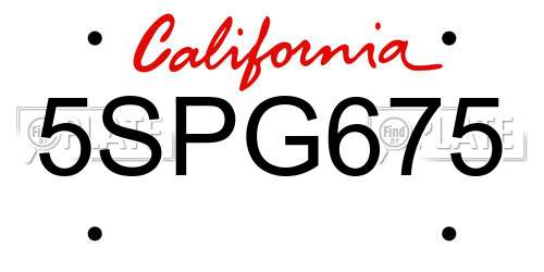 5SPG675 California License Plate