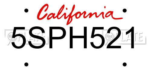 5SPH521 California License Plate