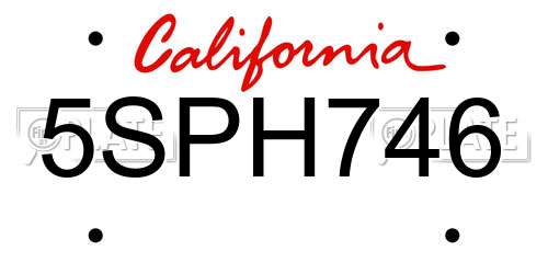 5SPH746 California License Plate