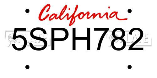 5SPH782 California License Plate