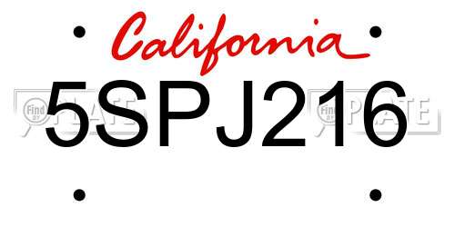5SPJ216 California License Plate