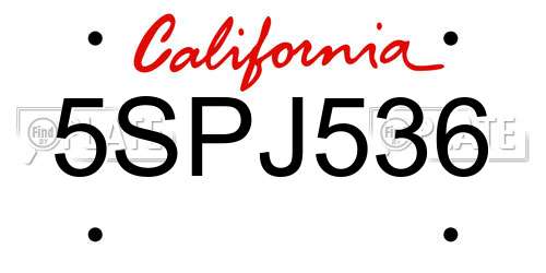 5SPJ536 California License Plate