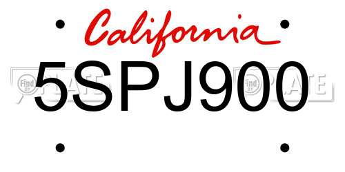 5SPJ900 California License Plate