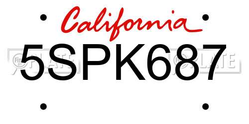 5SPK687 California License Plate