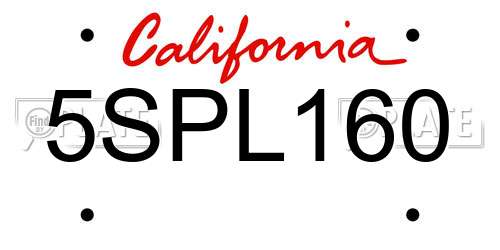 5SPL160 California License Plate