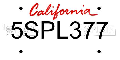 5SPL377 California License Plate