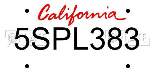 5SPL383 California License Plate