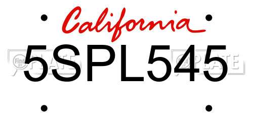 5SPL545 California License Plate