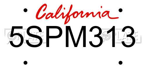 5SPM313 California License Plate
