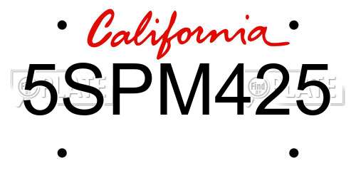 5SPM425 California License Plate