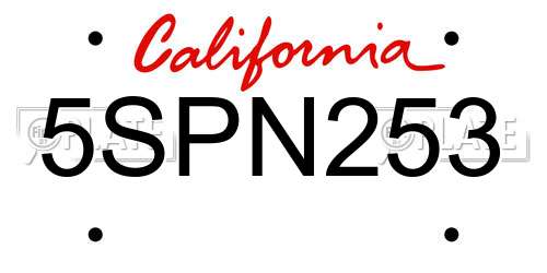 5SPN253 California License Plate