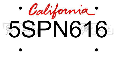 5SPN616 California License Plate