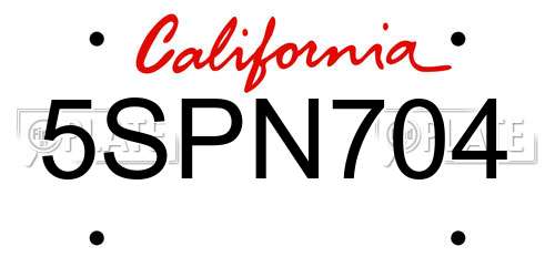 5SPN704 California License Plate