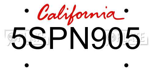 5SPN905 California License Plate