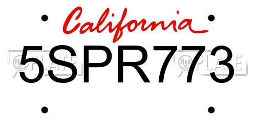 5SPR773 California License Plate