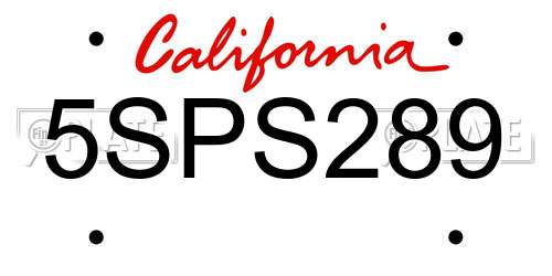 5SPS289 California License Plate