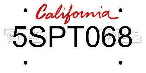 5SPT068 California License Plate