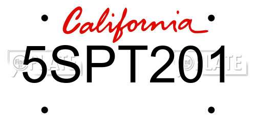 5SPT201 California License Plate