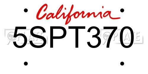5SPT370 California License Plate