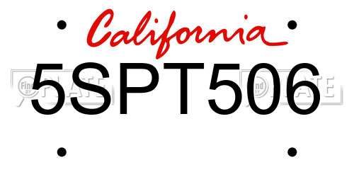 5SPT506 California License Plate