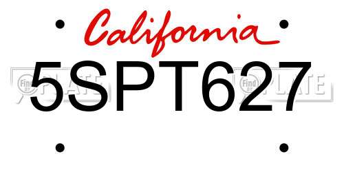 5SPT627 California License Plate