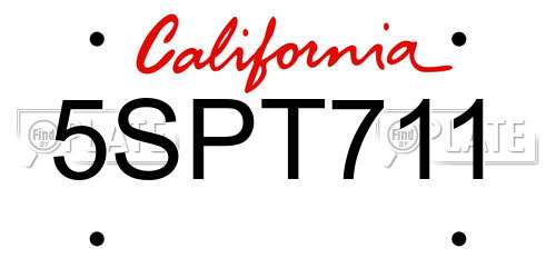 5SPT711 California License Plate
