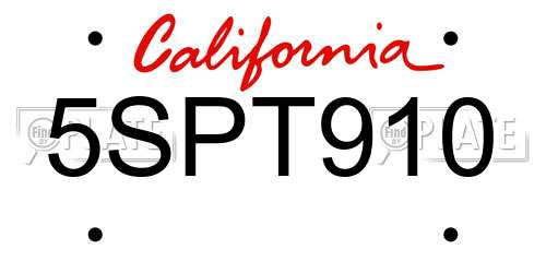 5SPT910 California License Plate