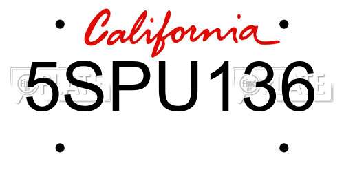 5SPU136 California License Plate